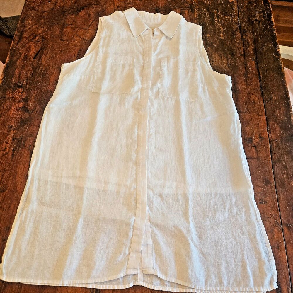 Chicos White 100% Linen Blouse Lined Hidden Buttons Women Sz 1 Petite Minimalist